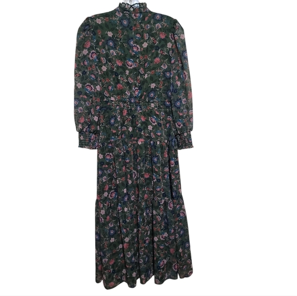 Vince Camuto Green  Tie Neck Floral Print Longsleeve Maxi Dress Size 2 - Picture 3 of 9